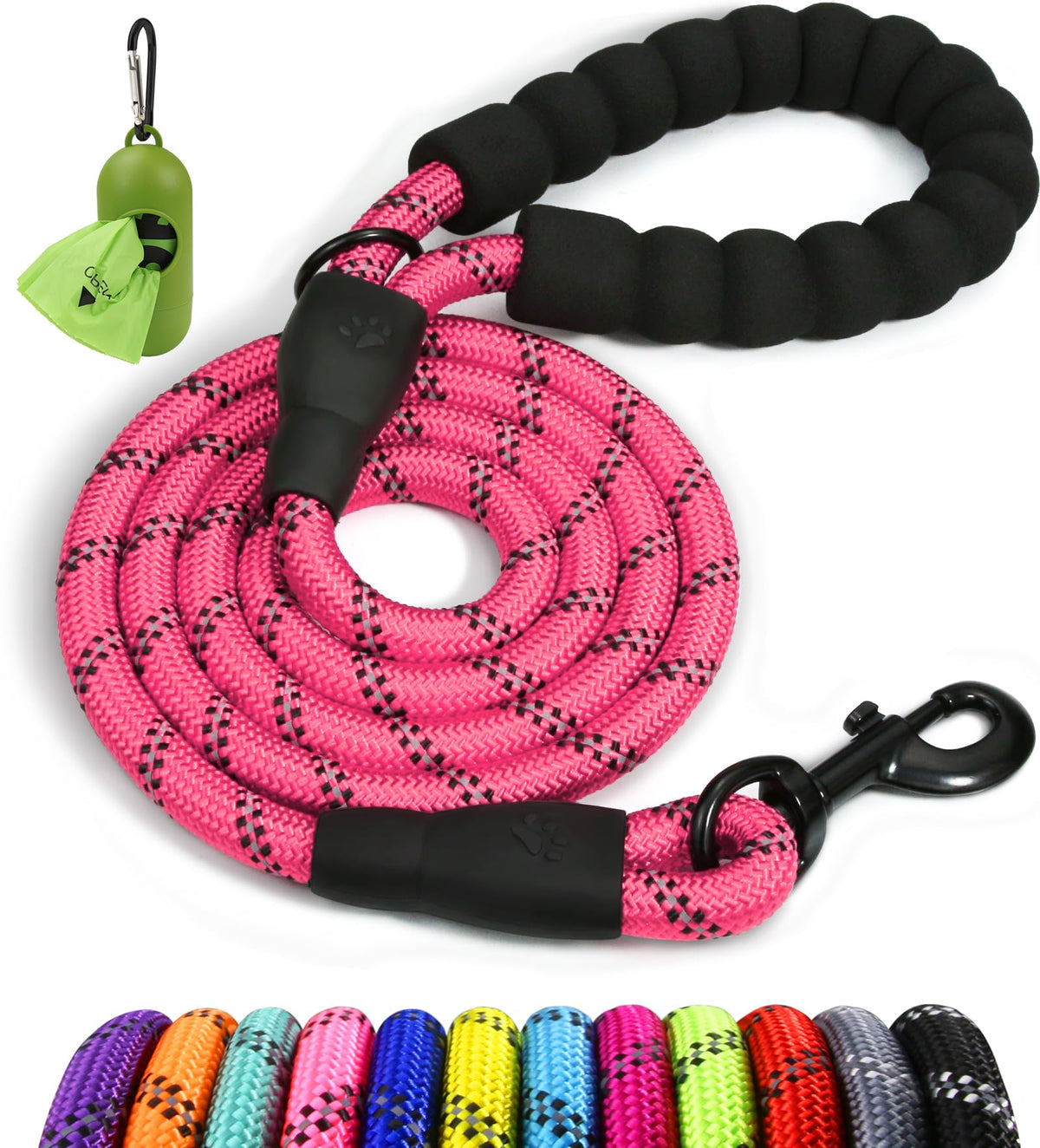 Taglory Rope Dog Leash 4/5/6 FT with Comfortable Padded Handle, Highly Reflective Threads Dog Leash for Small, Medium and Large Dogs