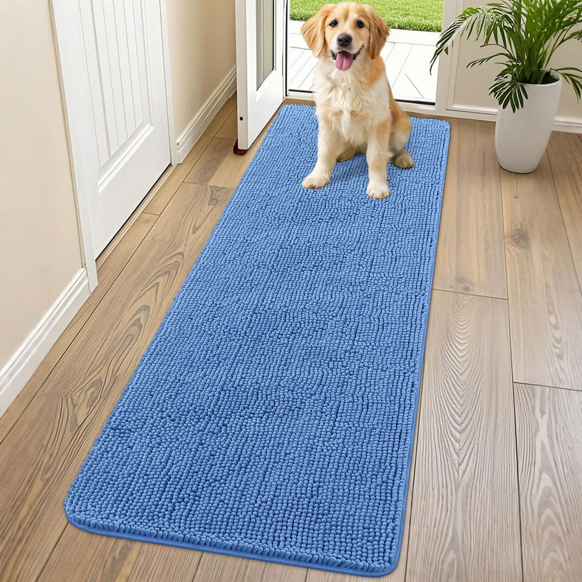 Smiry Dog Door Mat for Muddy Paws, Absorbent Dirt Trapper, Non-Slip Washable Chenille Entryway Rug for Inside Floor
