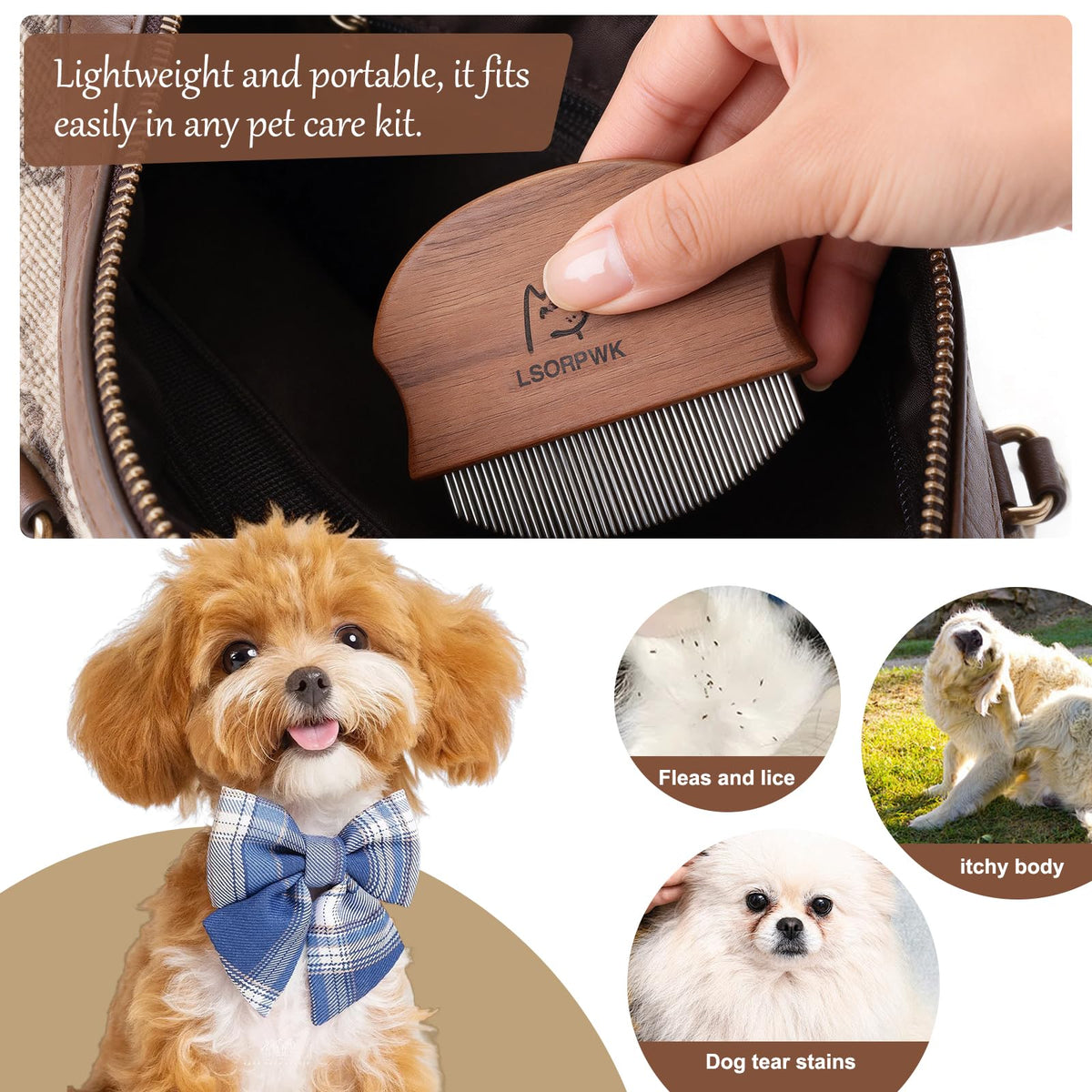 Walnut Wood Eye Comb for Pets, Professional Tear Stain Removal Tool