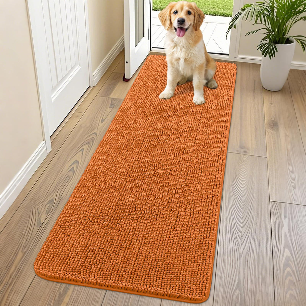 Smiry Dog Door Mat for Muddy Paws, Absorbent Dirt Trapper, Non-Slip Washable Chenille Entryway Rug for Inside Floor