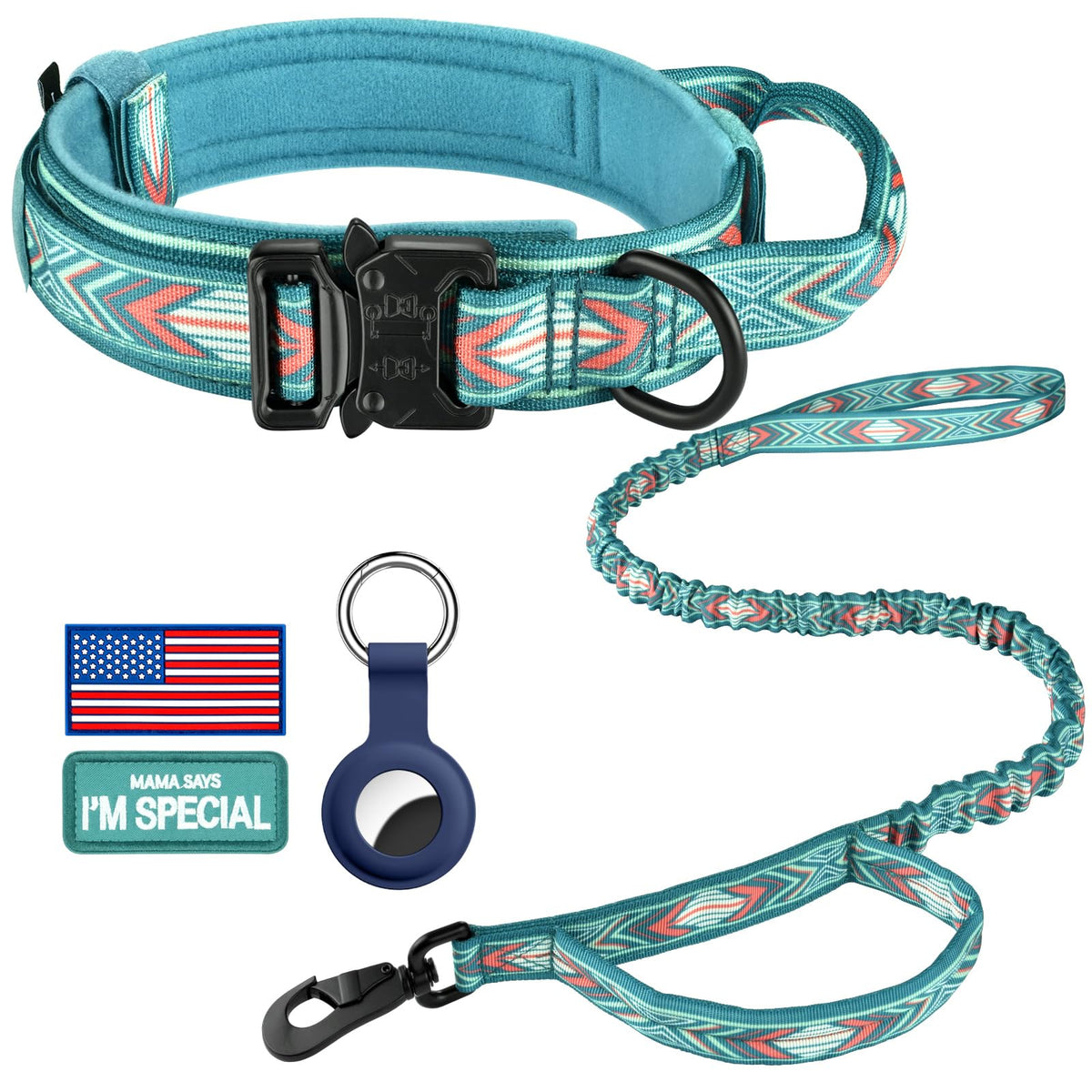 DAGANXI Tactical Dog Collar, Adjustable Military Training Nylon Dog Collar with Control Handle and Heavy Metal Buckle for Medium and Large Dogs, with Patches and Airtags Case