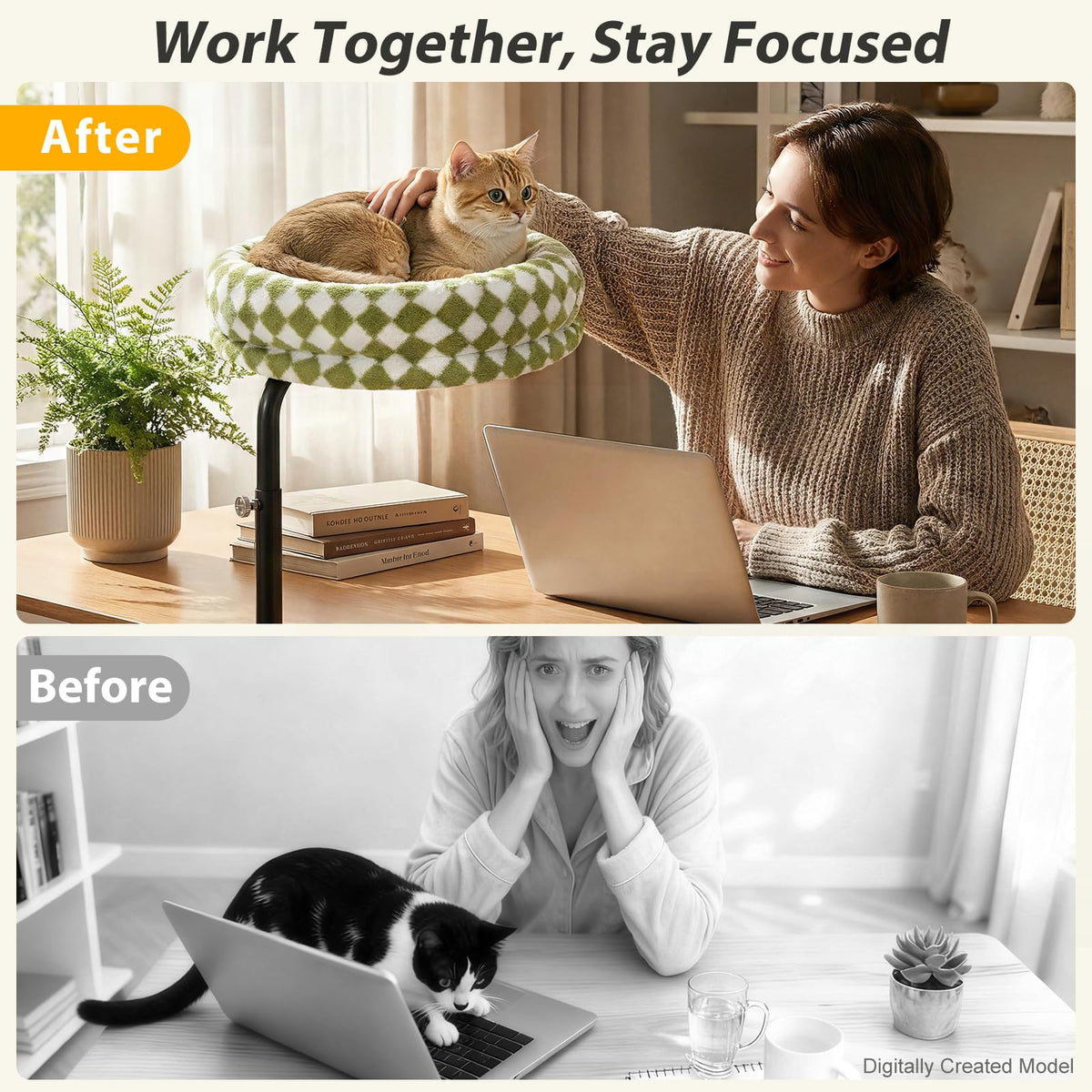 Sunhoo Cat Desk Beds 360° Rotating for Indoor Large Cats Perch Desk Nest Desktop Mount Height Adjustable