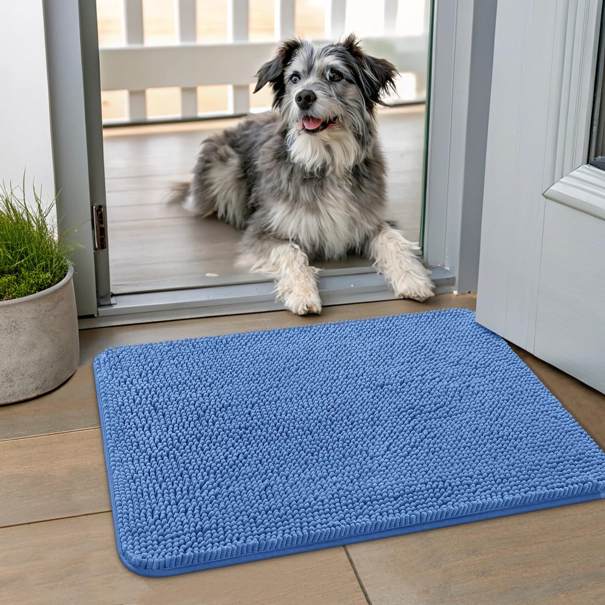 Smiry Dog Door Mat for Muddy Paws, Absorbent Dirt Trapper, Non-Slip Washable Chenille Entryway Rug for Inside Floor