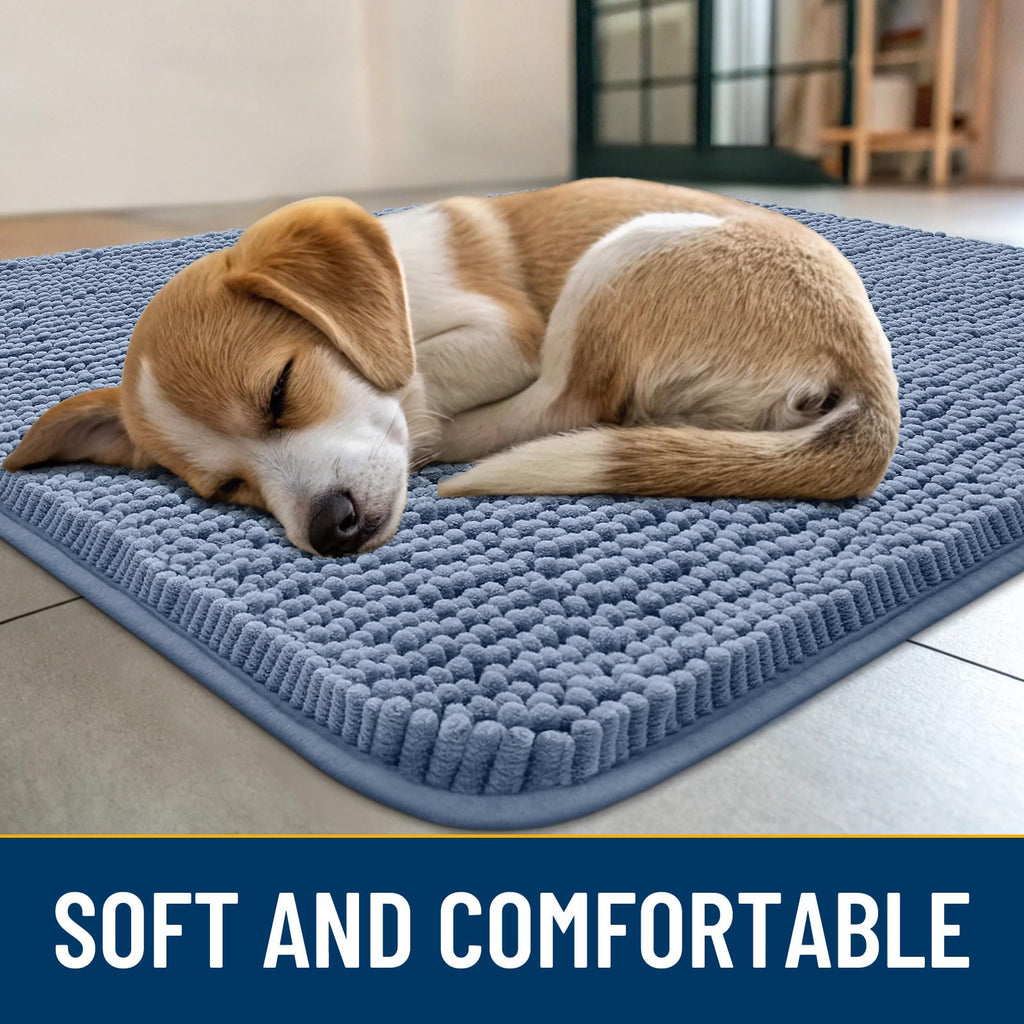 Smiry Dog Door Mat for Muddy Paws, Absorbent Dirt Trapper, Non-Slip Washable Chenille Entryway Rug for Inside Floor