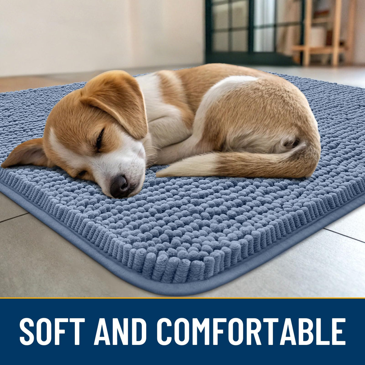 Smiry Dog Door Mat for Muddy Paws, Absorbent Dirt Trapper, Non-Slip Washable Chenille Entryway Rug for Inside Floor