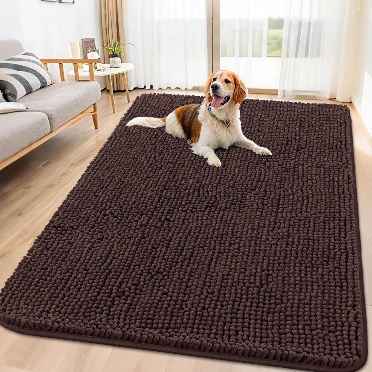 Smiry Dog Door Mat for Muddy Paws, Absorbent Dirt Trapper, Non-Slip Washable Chenille Entryway Rug for Inside Floor