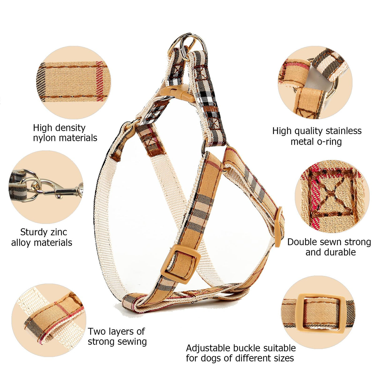 NISIYE Cute Plaid Dog Harness & Leash Set, Adjustable No‑Pull Safety Buckle Harness for Small Puppy Boy Girl Pets Durable Gift for Boy Girl Pets