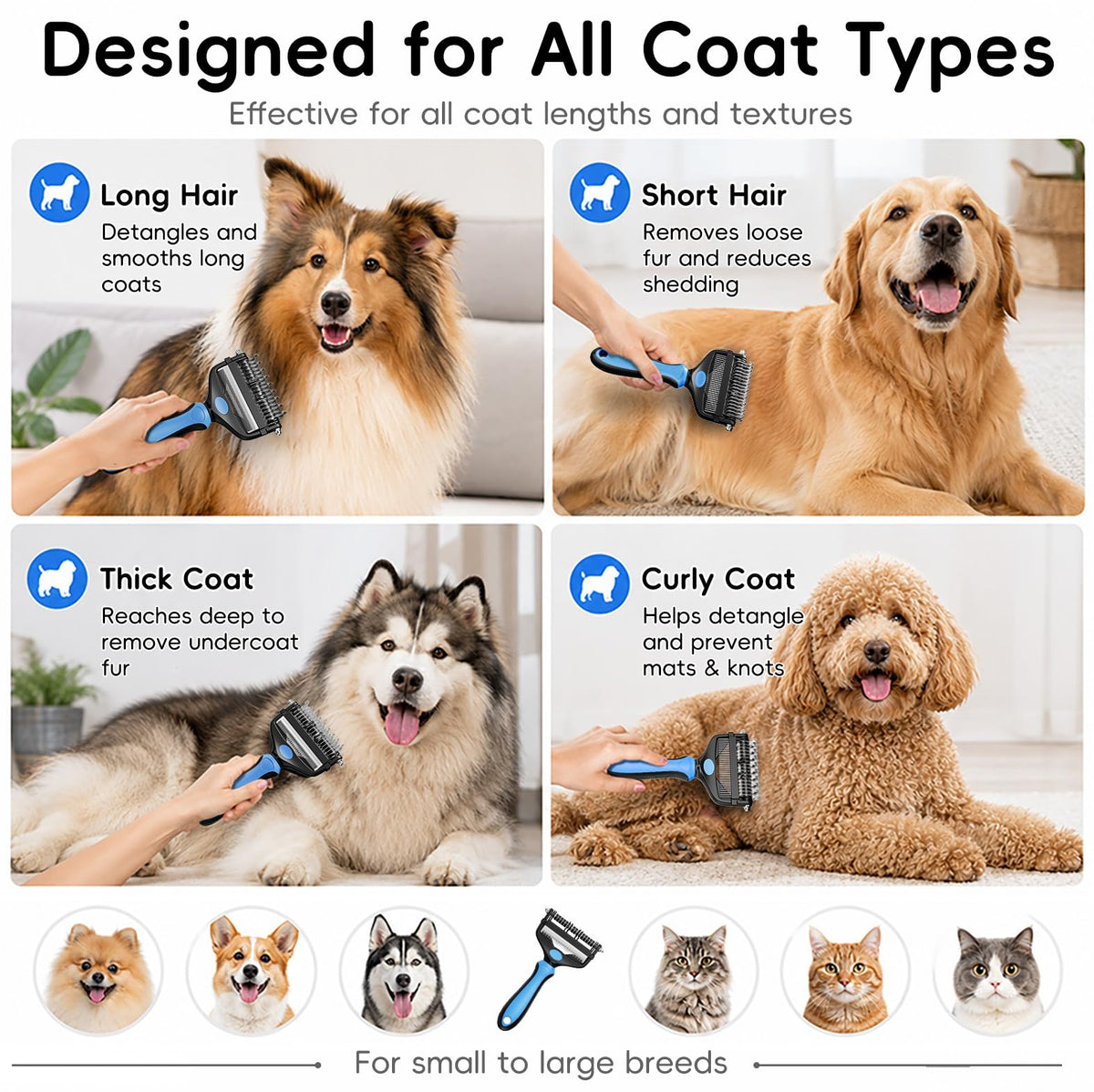 AXEFUN 3-in-1 Professional Pet Grooming Brush for Dogs & Cats – Dematting Comb, Undercoat Rake & Deshedding Tool for Long & Short Hair, Heavy Shedding & Matted Fur