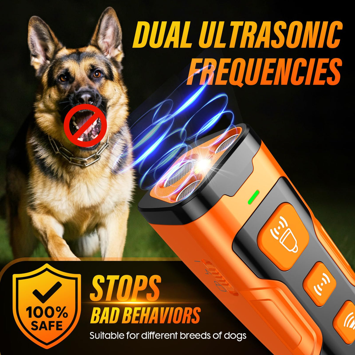 YUYQA Dog Bark Deterrent Device, 3X Ultrasonic Anti Barking, Bark Control for Dogs