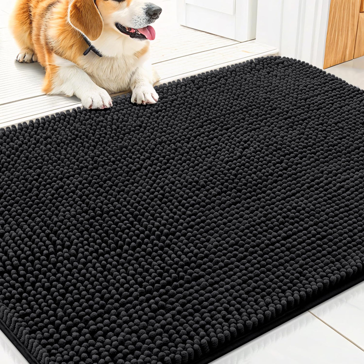 Smiry Dog Door Mat for Muddy Paws, Absorbent Dirt Trapper, Non-Slip Washable Chenille Entryway Rug for Inside Floor