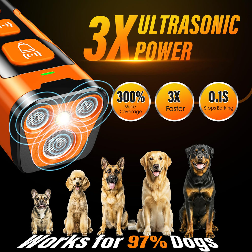YUYQA Dog Bark Deterrent Device, 3X Ultrasonic Anti Barking, Bark Control for Dogs