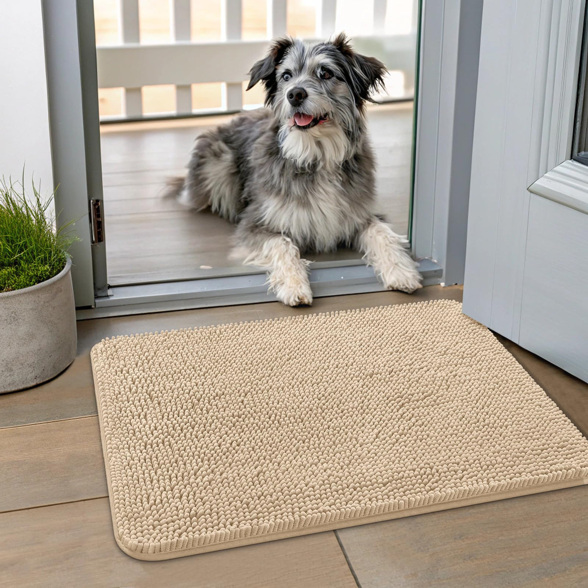 Smiry Dog Door Mat for Muddy Paws, Absorbent Dirt Trapper, Non-Slip Washable Chenille Entryway Rug for Inside Floor