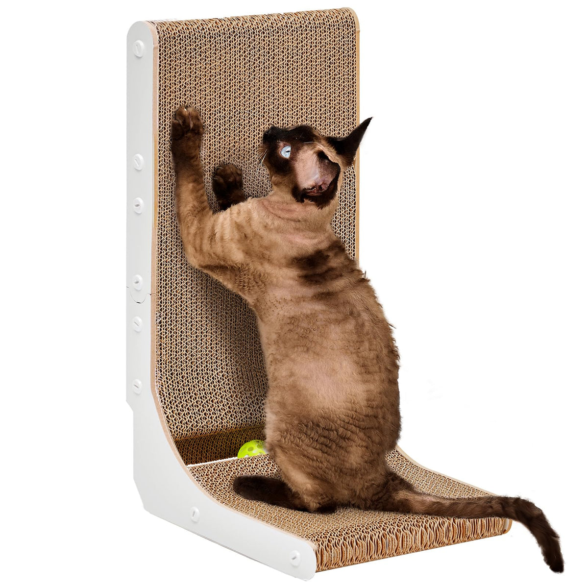 EHEYCIGA Cardboard Cat Scratcher for Indoor Kitten Cats, L Shaped Vertical Cat Scratching Board with Ball Cat Toy, Cat Scratcher Pad