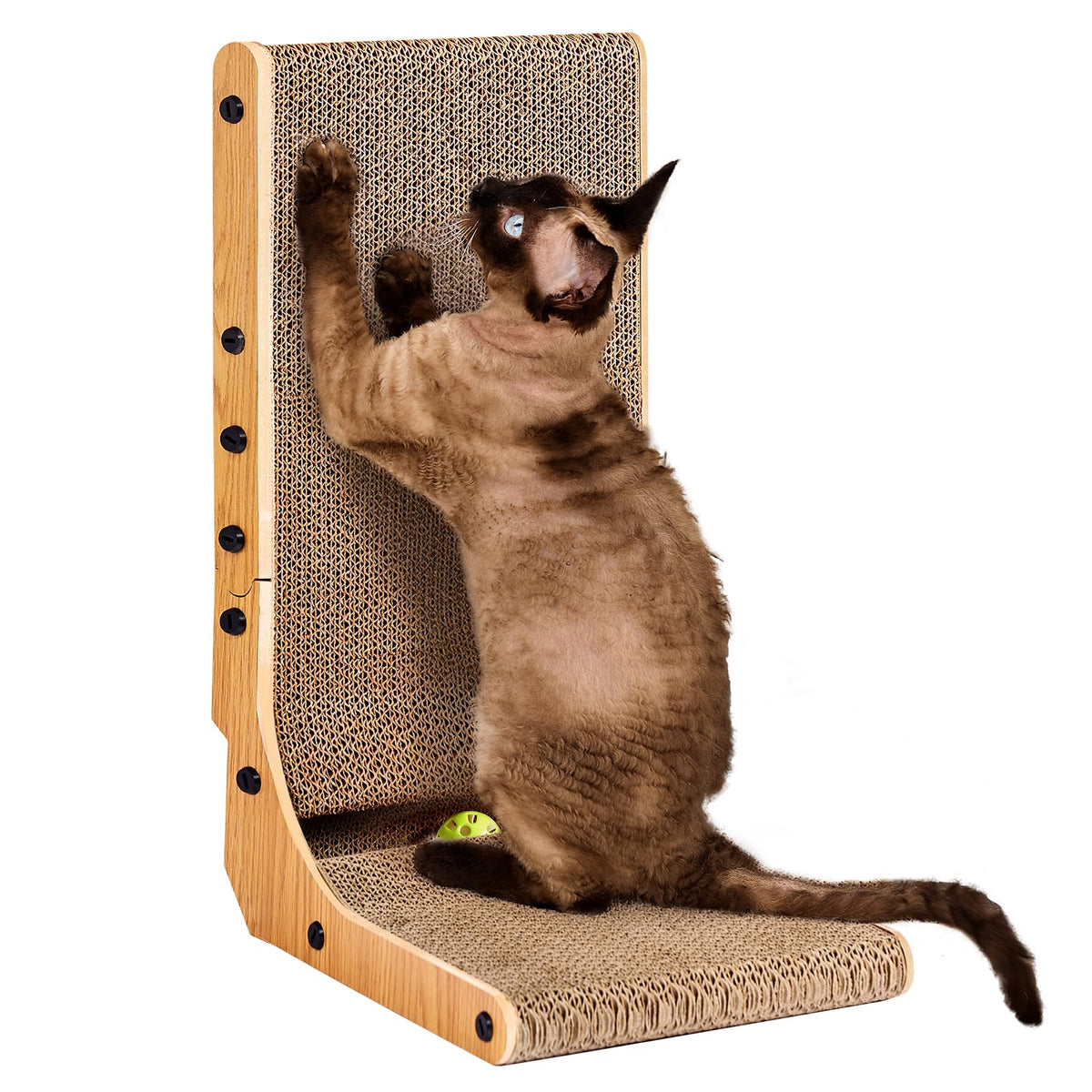 EHEYCIGA Cardboard Cat Scratcher for Indoor Kitten Cats, L Shaped Vertical Cat Scratching Board with Ball Cat Toy, Cat Scratcher Pad