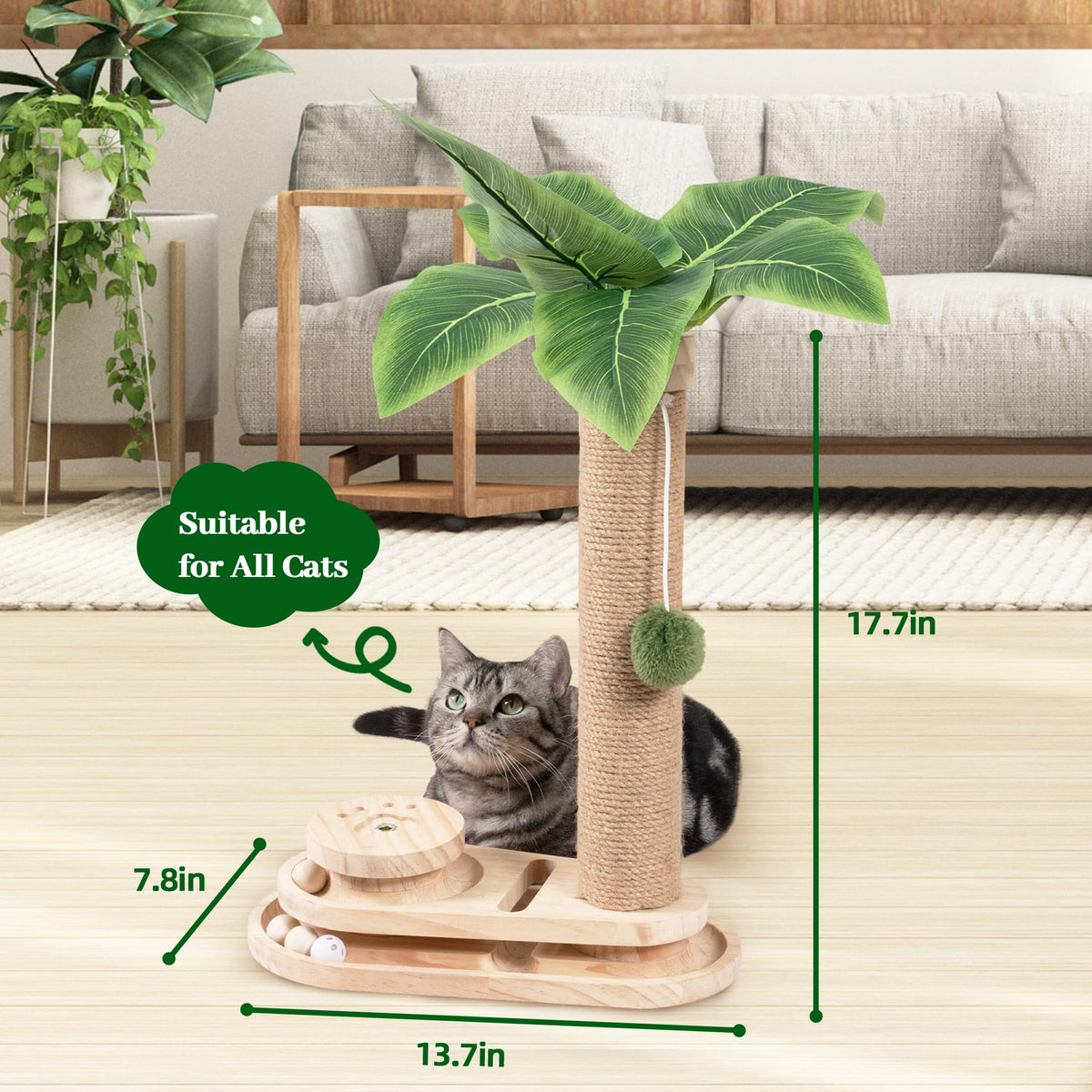Meowoou Cat Scratching Post 33 Inch Tall Cat Scratcher for Indoor Cats Adults,Small Cat Tree Tower Sisal Rope Kitten Scratch with Interactive Hanging Ball
