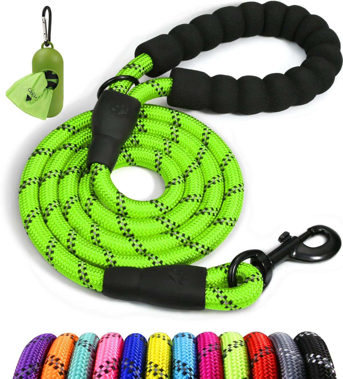 Taglory Rope Dog Leash 4/5/6 FT with Comfortable Padded Handle, Highly Reflective Threads Dog Leash for Small, Medium and Large Dogs