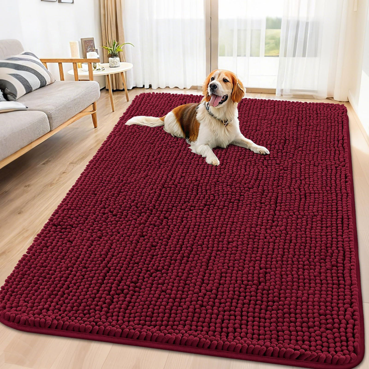 Smiry Dog Door Mat for Muddy Paws, Absorbent Dirt Trapper, Non-Slip Washable Chenille Entryway Rug for Inside Floor