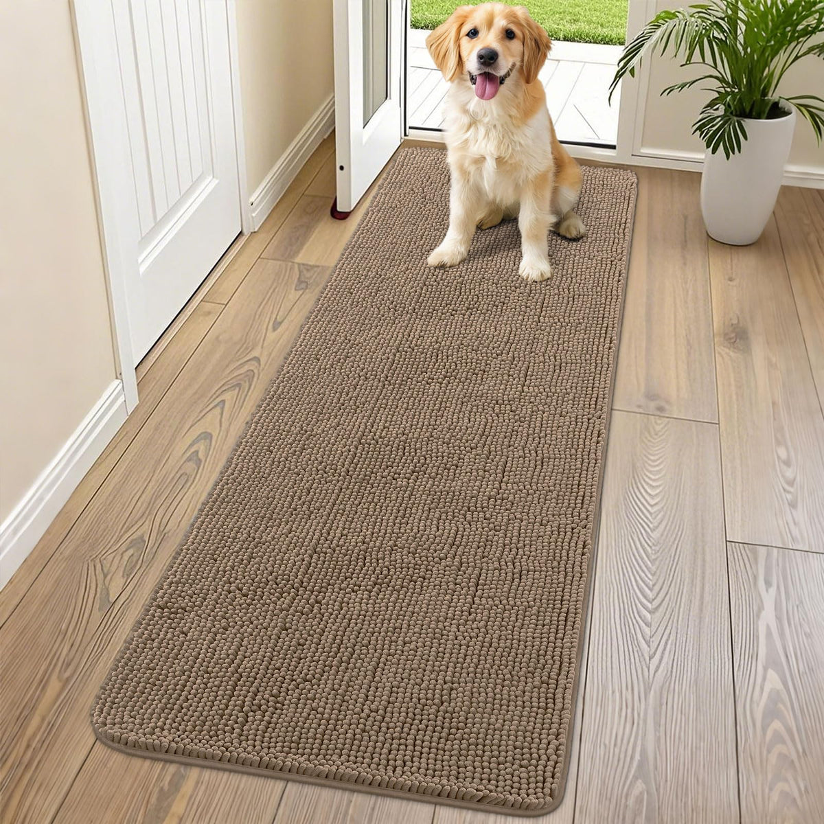 Smiry Dog Door Mat for Muddy Paws, Absorbent Dirt Trapper, Non-Slip Washable Chenille Entryway Rug for Inside Floor
