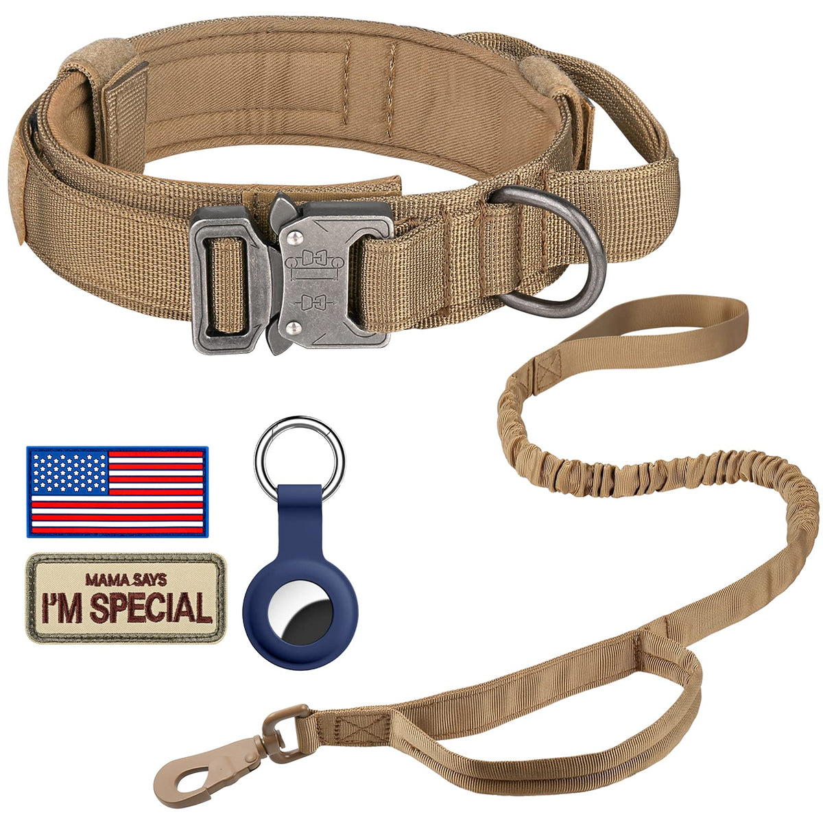 DAGANXI Tactical Dog Collar, Adjustable Military Training Nylon Dog Collar with Control Handle and Heavy Metal Buckle for Medium and Large Dogs, with Patches and Airtags Case