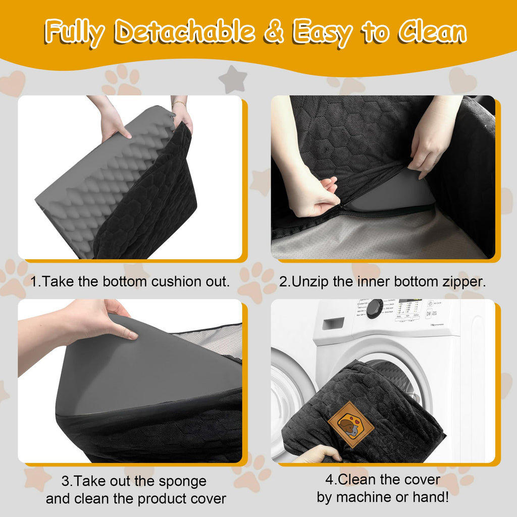 Dog Car Seat for Small/Medium Dogs, Memory Foam Dog Booster Seat, Travel Safety Per Car Seat with Washable Removable Cover, Storage Pockets for Dogs up to 35 lbs