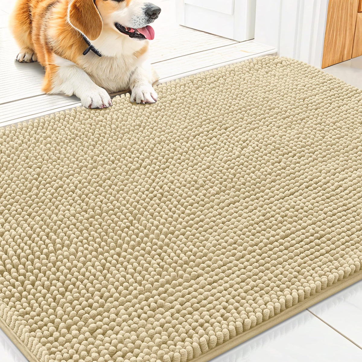 Smiry Dog Door Mat for Muddy Paws, Absorbent Dirt Trapper, Non-Slip Washable Chenille Entryway Rug for Inside Floor