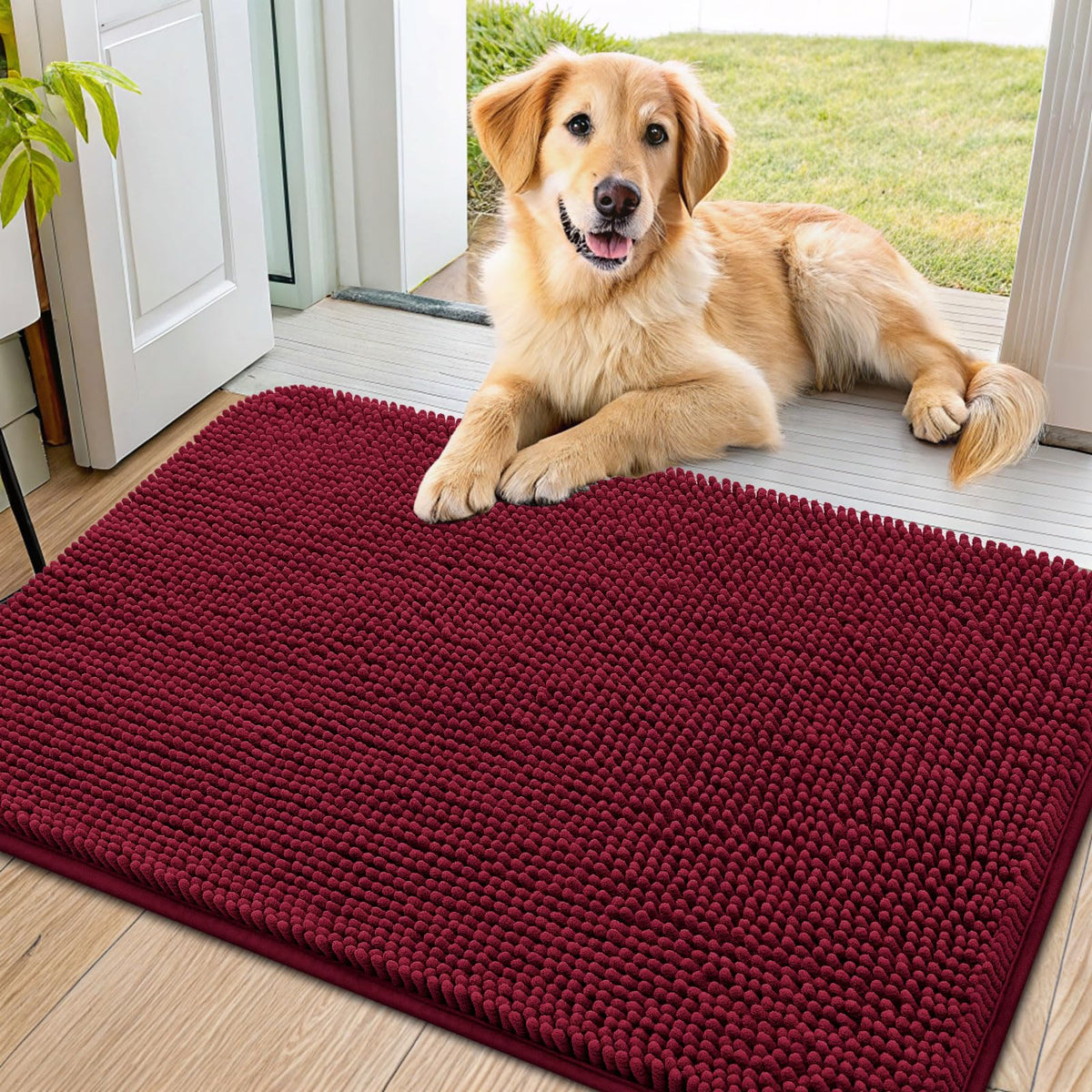 Smiry Dog Door Mat for Muddy Paws, Absorbent Dirt Trapper, Non-Slip Washable Chenille Entryway Rug for Inside Floor