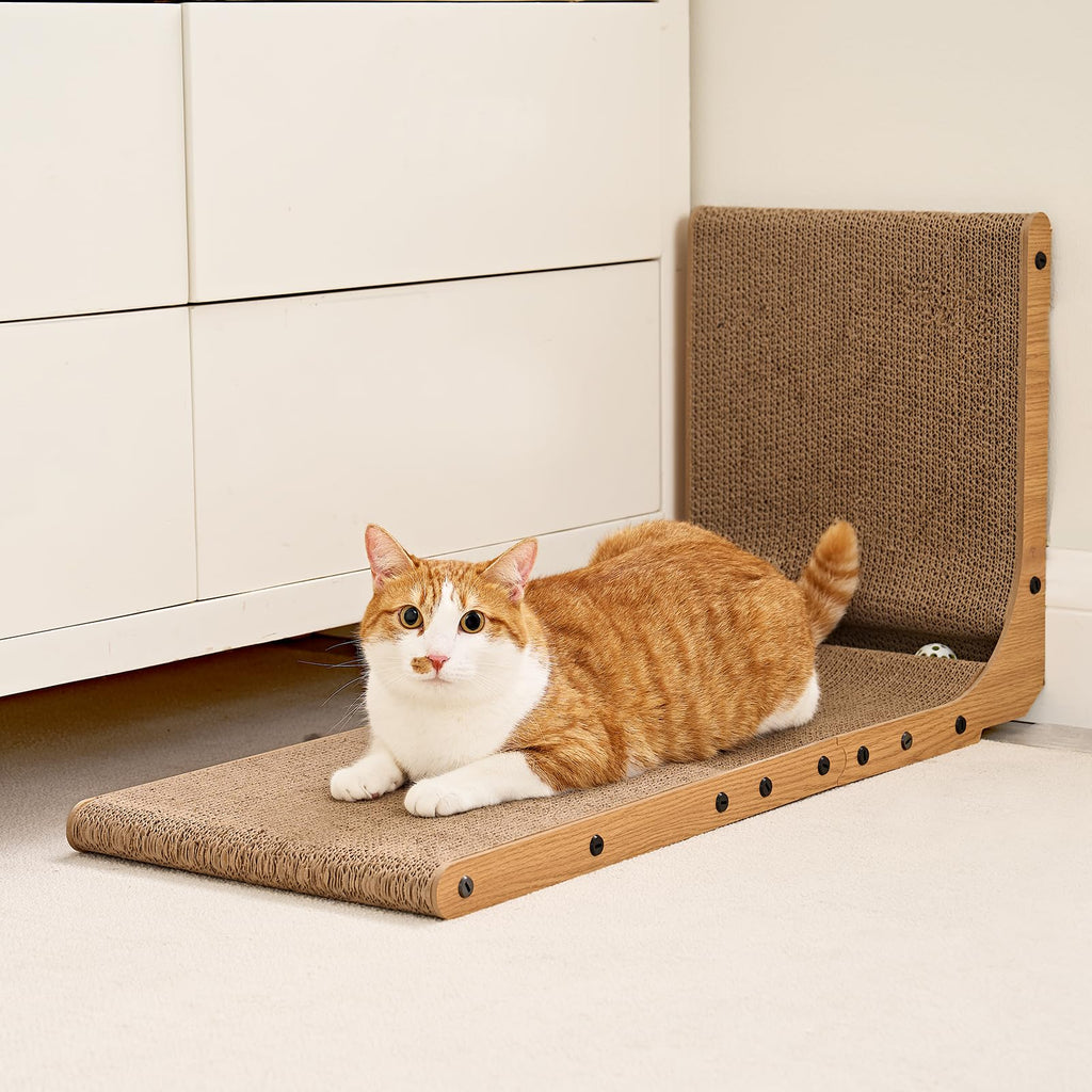 EHEYCIGA Cardboard Cat Scratcher for Indoor Kitten Cats, L Shaped Vertical Cat Scratching Board with Ball Cat Toy, Cat Scratcher Pad