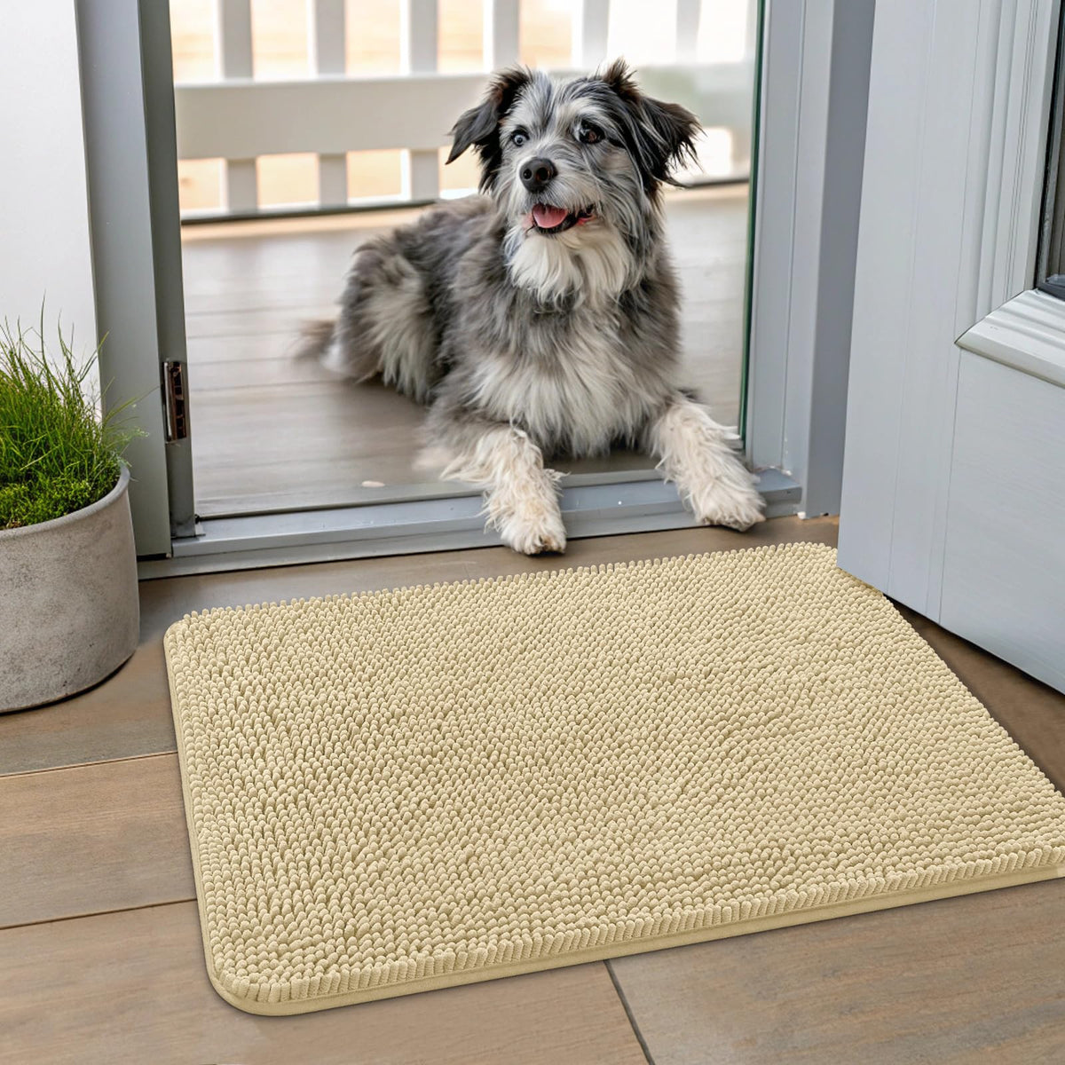 Smiry Dog Door Mat for Muddy Paws, Absorbent Dirt Trapper, Non-Slip Washable Chenille Entryway Rug for Inside Floor