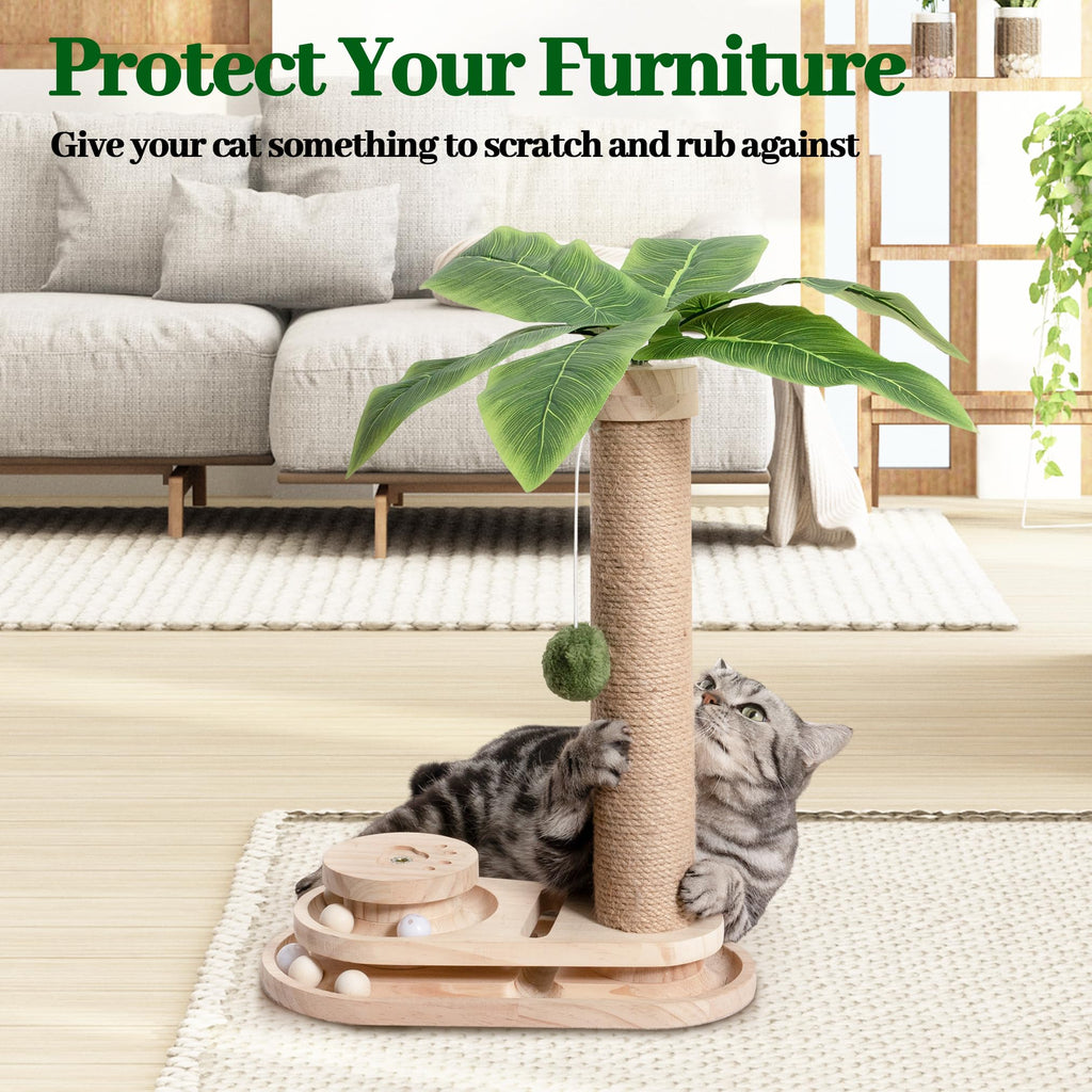 Meowoou Cat Scratching Post 33 Inch Tall Cat Scratcher for Indoor Cats Adults,Small Cat Tree Tower Sisal Rope Kitten Scratch with Interactive Hanging Ball