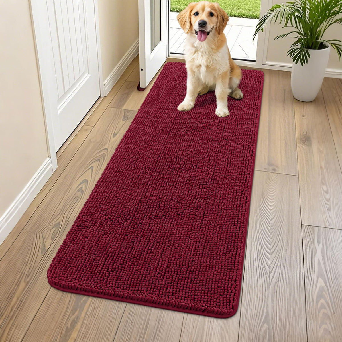 Smiry Dog Door Mat for Muddy Paws, Absorbent Dirt Trapper, Non-Slip Washable Chenille Entryway Rug for Inside Floor