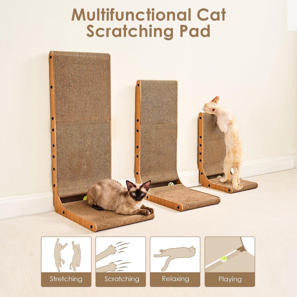 EHEYCIGA Cardboard Cat Scratcher for Indoor Kitten Cats, L Shaped Vertical Cat Scratching Board with Ball Cat Toy, Cat Scratcher Pad