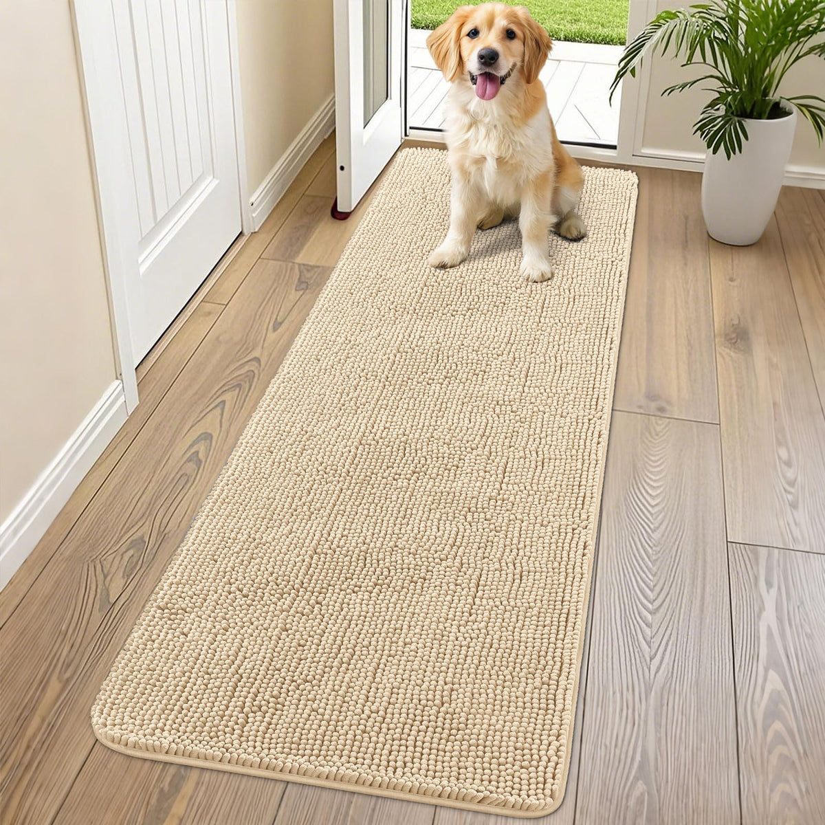 Smiry Dog Door Mat for Muddy Paws, Absorbent Dirt Trapper, Non-Slip Washable Chenille Entryway Rug for Inside Floor