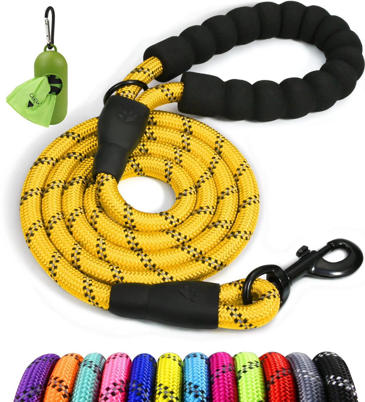 Taglory Rope Dog Leash 4/5/6 FT with Comfortable Padded Handle, Highly Reflective Threads Dog Leash for Small, Medium and Large Dogs