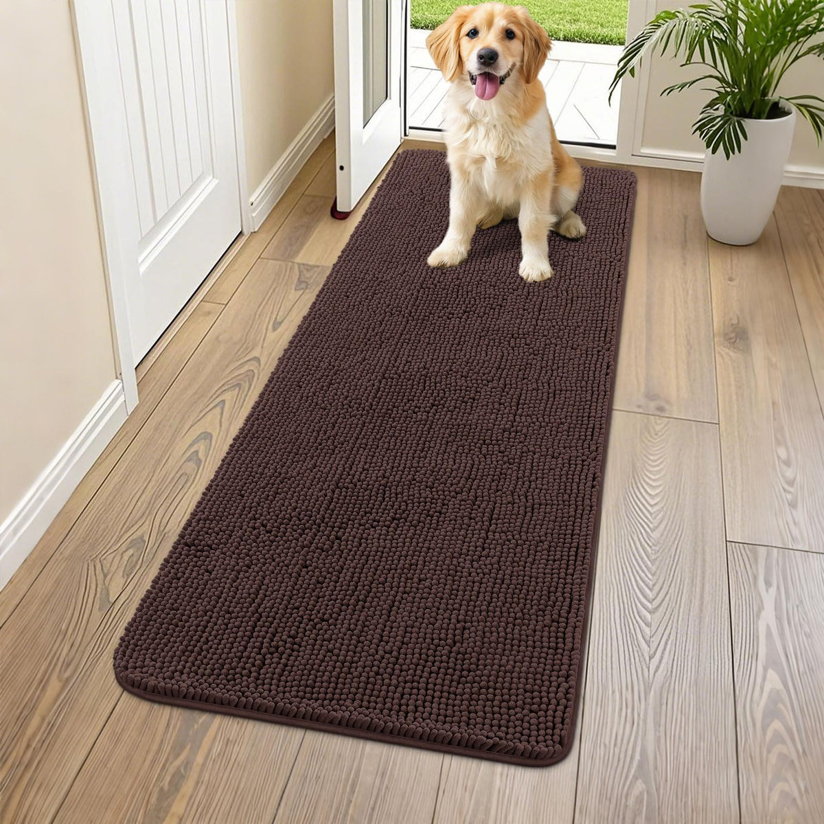 Smiry Dog Door Mat for Muddy Paws, Absorbent Dirt Trapper, Non-Slip Washable Chenille Entryway Rug for Inside Floor