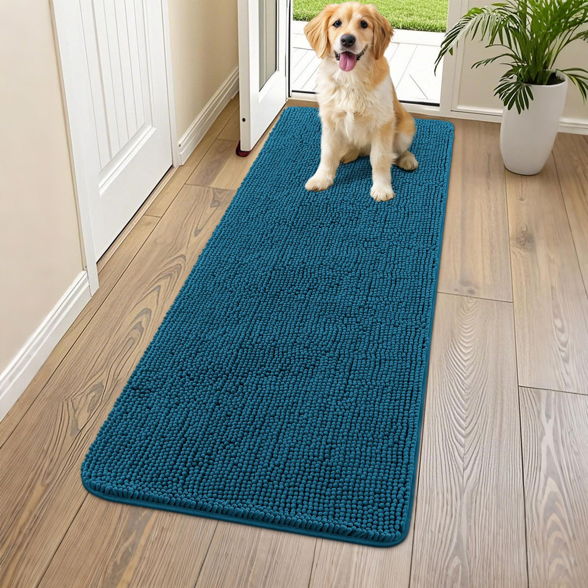 Smiry Dog Door Mat for Muddy Paws, Absorbent Dirt Trapper, Non-Slip Washable Chenille Entryway Rug for Inside Floor