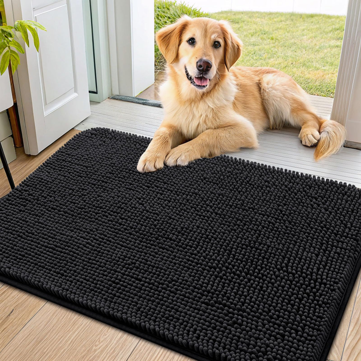 Smiry Dog Door Mat for Muddy Paws, Absorbent Dirt Trapper, Non-Slip Washable Chenille Entryway Rug for Inside Floor