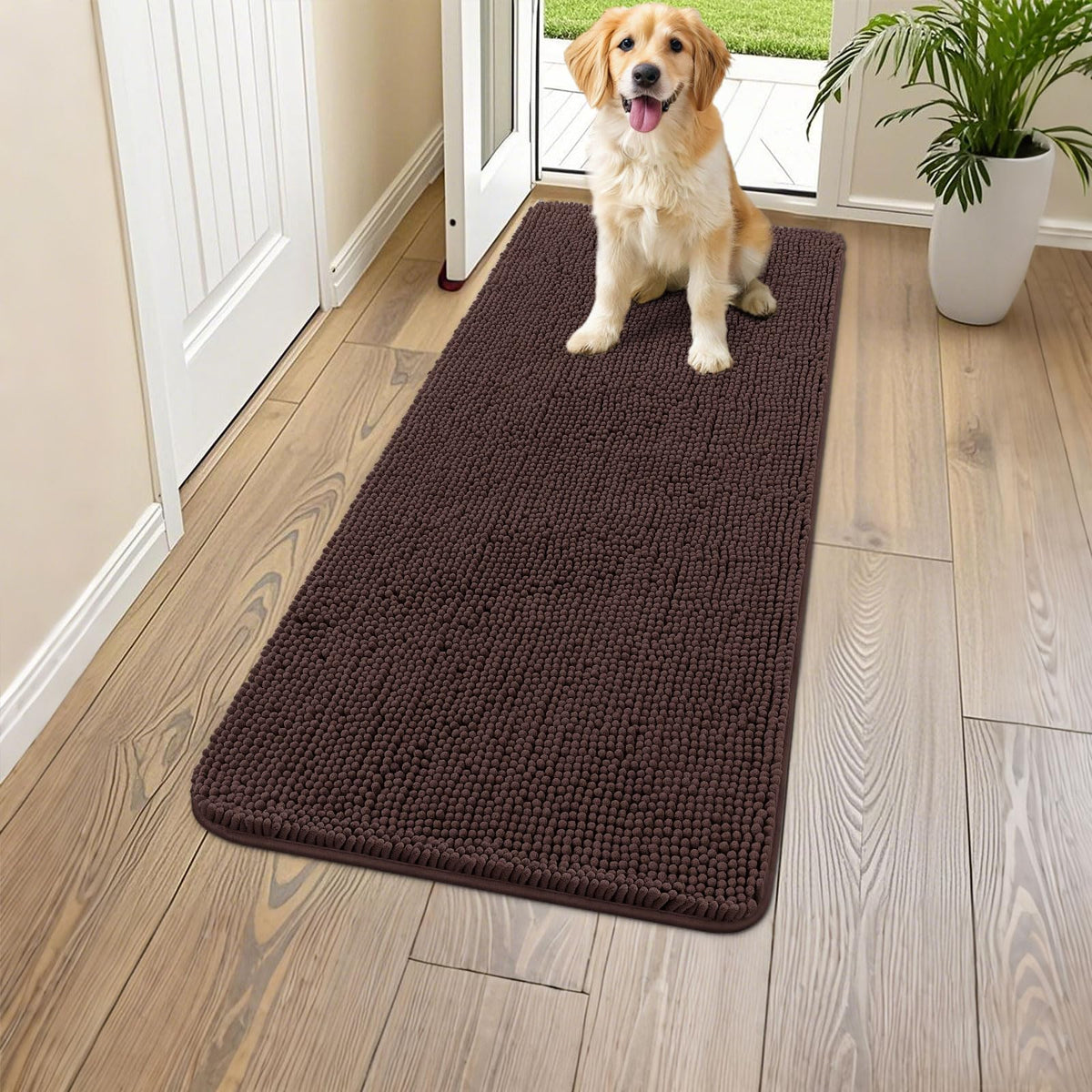 Smiry Dog Door Mat for Muddy Paws, Absorbent Dirt Trapper, Non-Slip Washable Chenille Entryway Rug for Inside Floor
