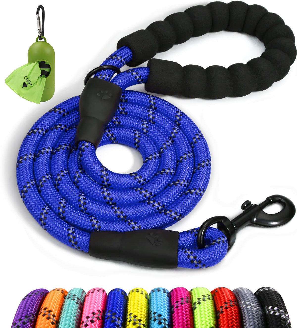Taglory Rope Dog Leash 4/5/6 FT with Comfortable Padded Handle, Highly Reflective Threads Dog Leash for Small, Medium and Large Dogs
