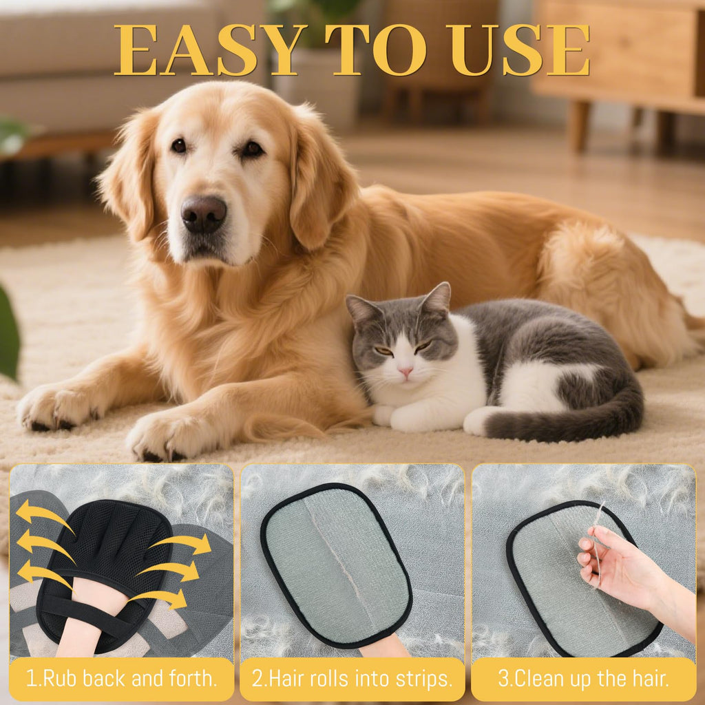 SNWbamood Pet Hair Removal Glove for Cats & Dogs, Upgrade 5-Finger Magic Brush Pet Hair Remover Tool, Electrostatic Reusable Grooming Mitt for Laundry, Couch, Carpet & Car Seat