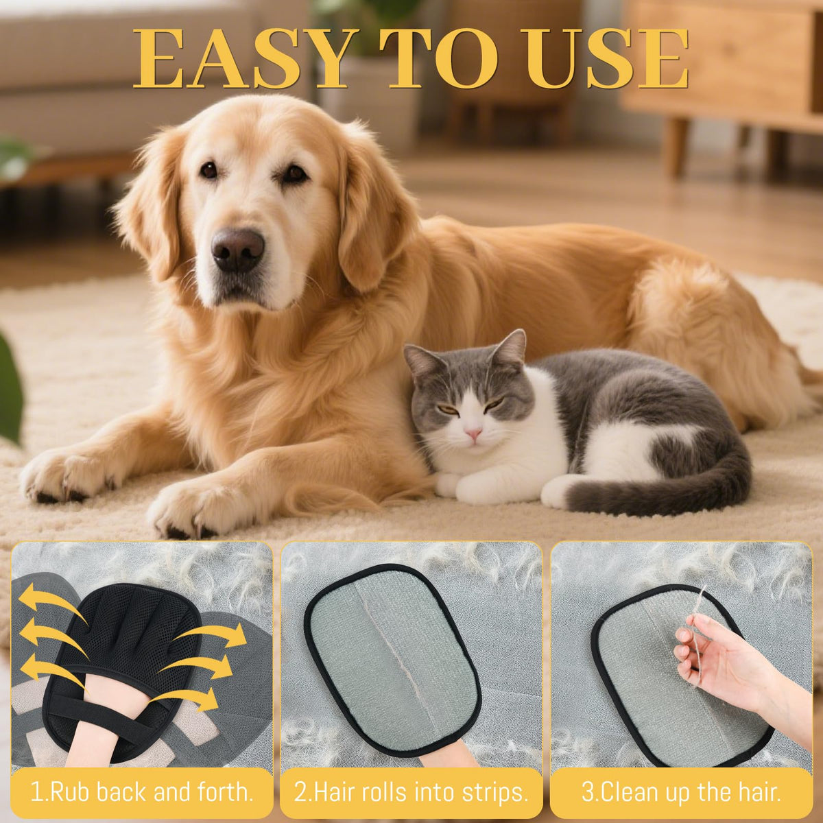 SNWbamood Pet Hair Removal Glove for Cats & Dogs, Upgrade 5-Finger Magic Brush Pet Hair Remover Tool, Electrostatic Reusable Grooming Mitt for Laundry, Couch, Carpet & Car Seat