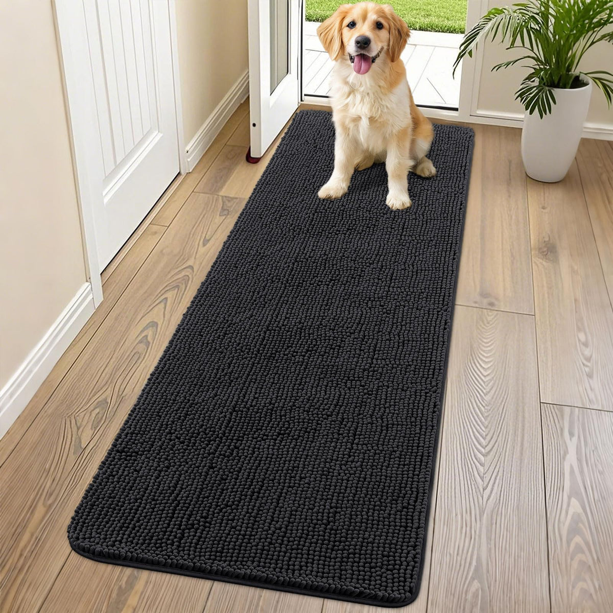 Smiry Dog Door Mat for Muddy Paws, Absorbent Dirt Trapper, Non-Slip Washable Chenille Entryway Rug for Inside Floor