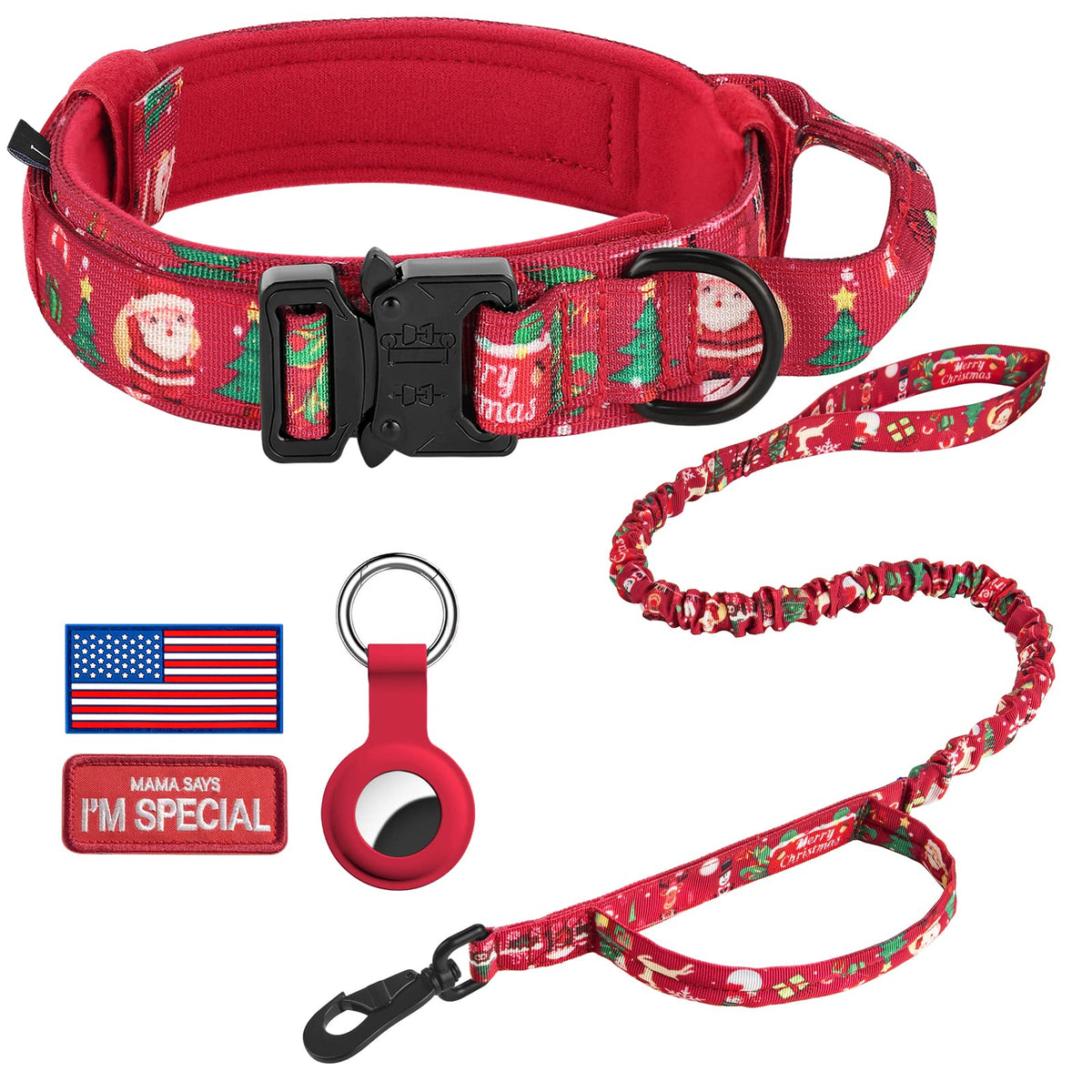 DAGANXI Tactical Dog Collar, Adjustable Military Training Nylon Dog Collar with Control Handle and Heavy Metal Buckle for Medium and Large Dogs, with Patches and Airtags Case