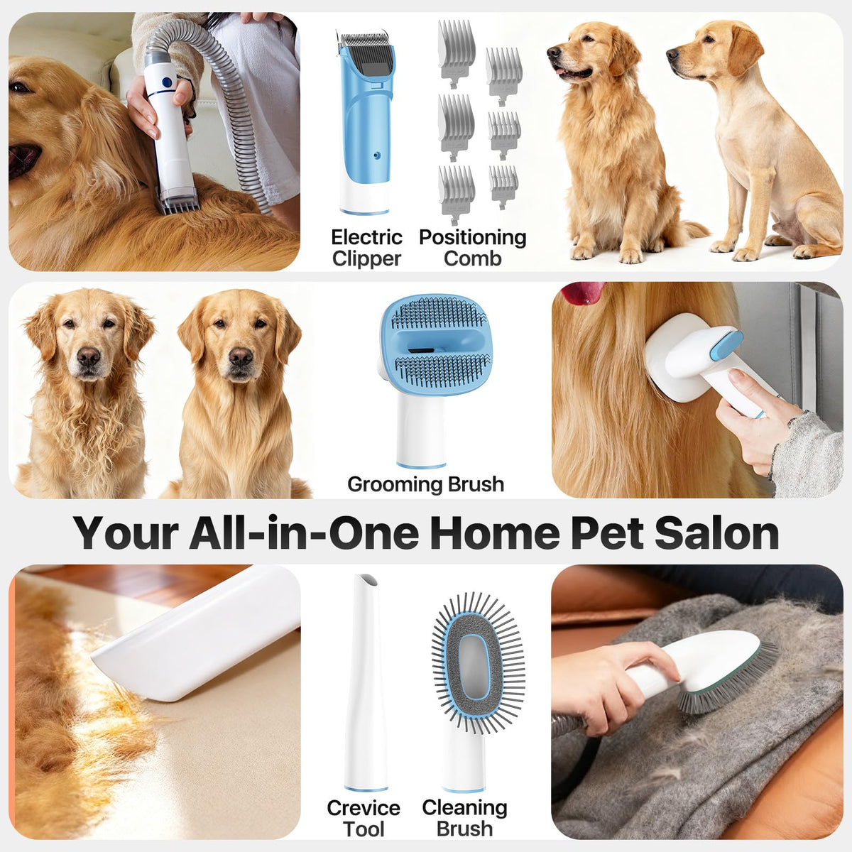 buenkee Dog Grooming Kit with Vacuum, 15000Pa Pet Hair Clipper and Shedding Brush, 50dB Low Noise, 2L Capacity, White