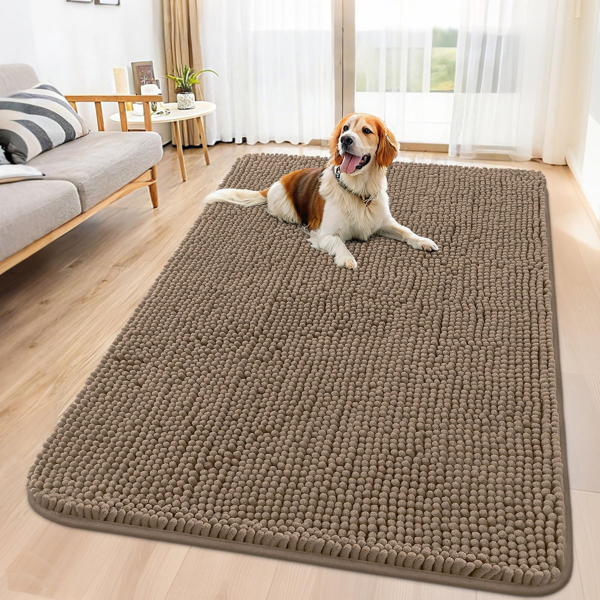 Smiry Dog Door Mat for Muddy Paws, Absorbent Dirt Trapper, Non-Slip Washable Chenille Entryway Rug for Inside Floor