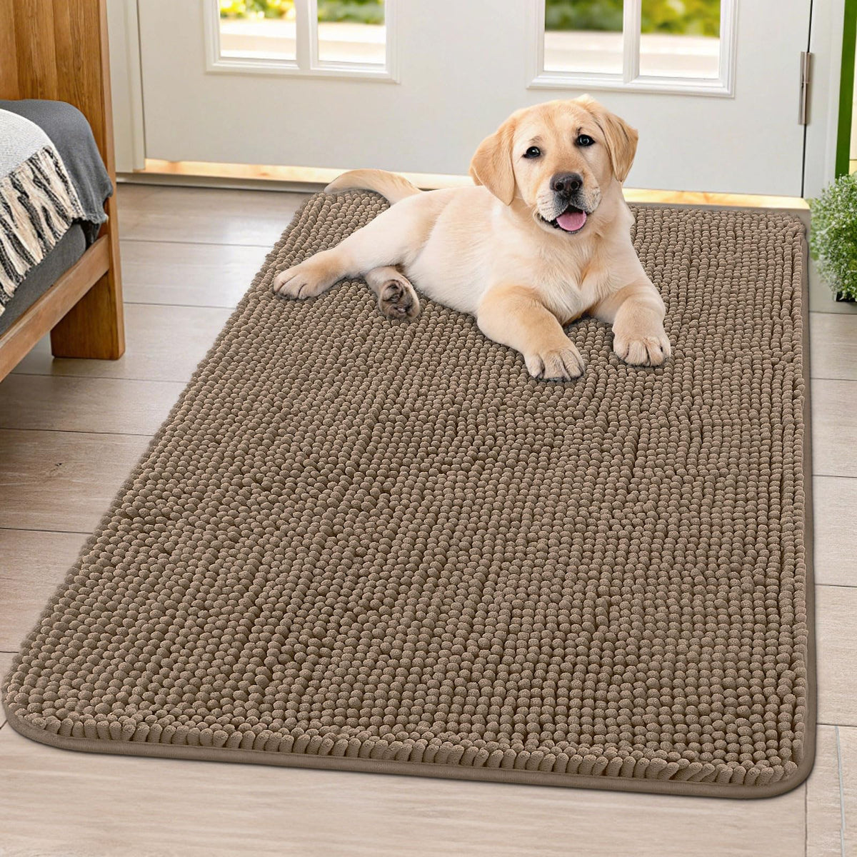 Smiry Dog Door Mat for Muddy Paws, Absorbent Dirt Trapper, Non-Slip Washable Chenille Entryway Rug for Inside Floor