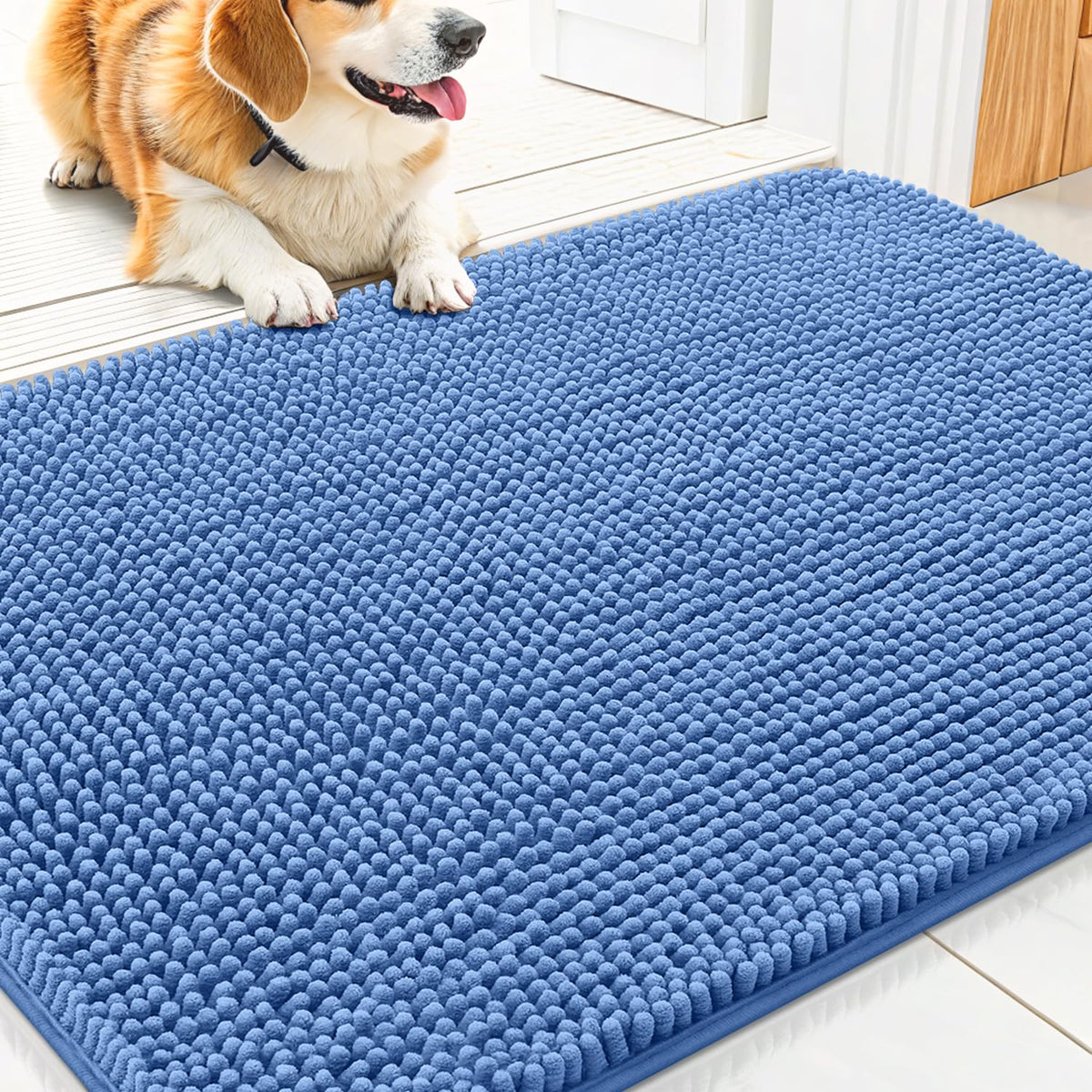 Smiry Dog Door Mat for Muddy Paws, Absorbent Dirt Trapper, Non-Slip Washable Chenille Entryway Rug for Inside Floor