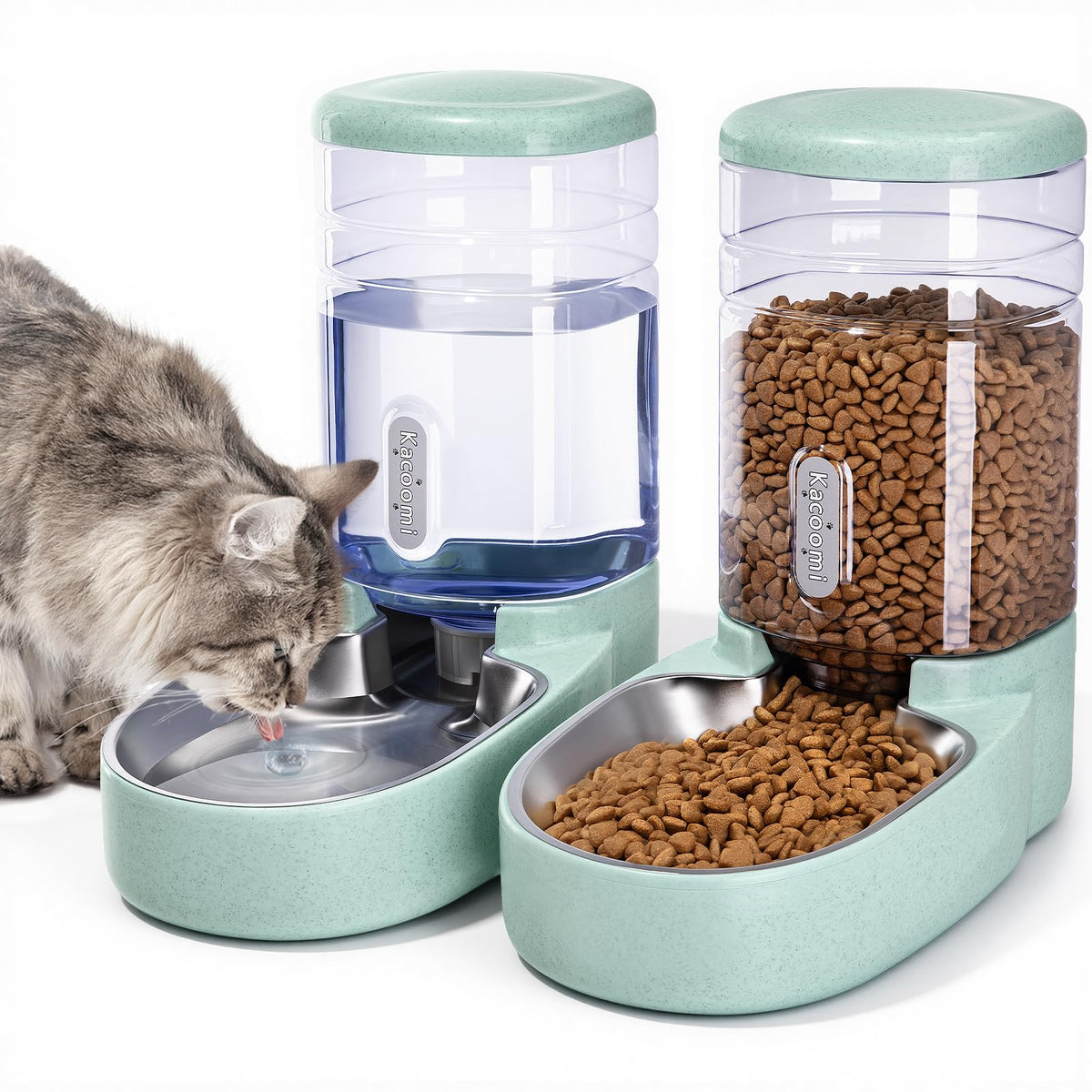 Automatic Dog Cat Feeder and Water Dispenser Gravity Food Feeder and Waterer Set with Pet Food Bowl for Small Medium Dog Puppy Kitten, Large Capacity 1 Gallon x 2