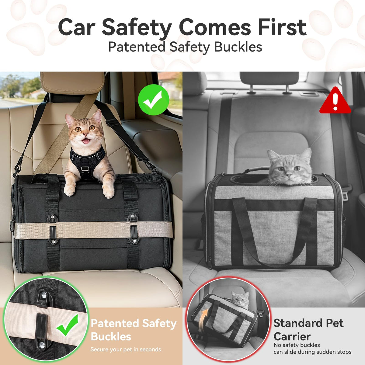 Petsfit 18 X 11 X 11 Airline Approved & Cat Car Carrier, with Patent Safety Buckles & Lockable Zippers Preventing Escapes, Breathable Mesh & Padded Mat — Portable, Stress-Free Travel Carrier