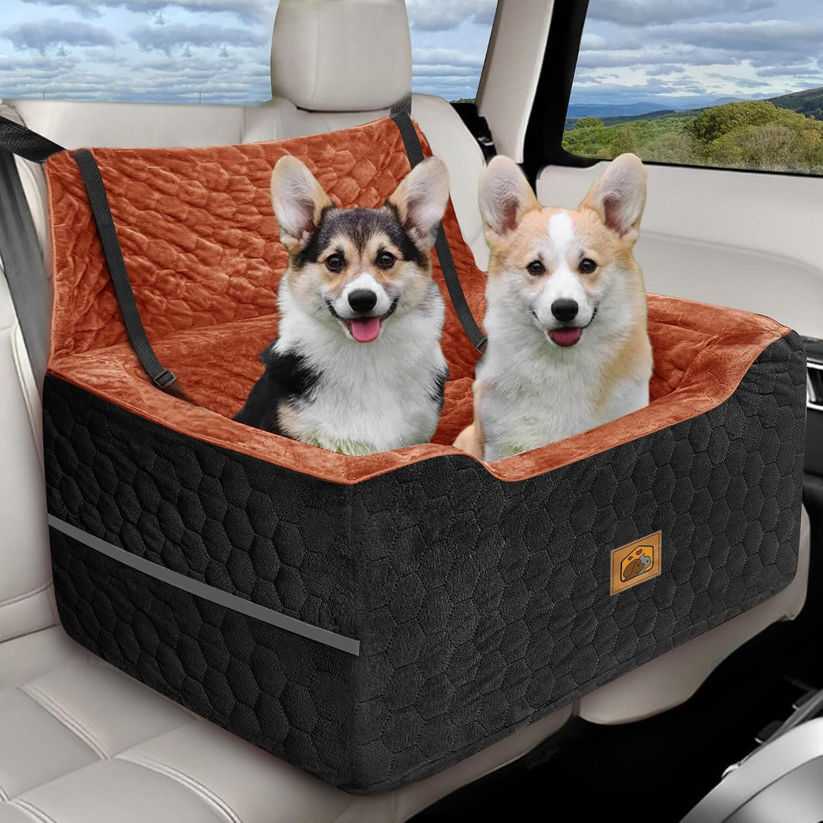 Dog Car Seat for Small/Medium Dogs, Memory Foam Dog Booster Seat, Travel Safety Per Car Seat with Washable Removable Cover, Storage Pockets for Dogs up to 35 lbs