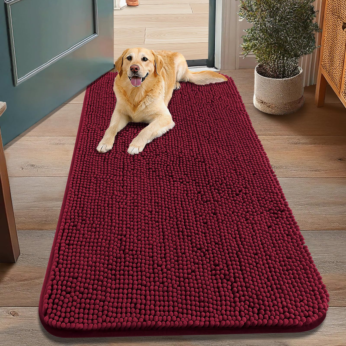 Smiry Dog Door Mat for Muddy Paws, Absorbent Dirt Trapper, Non-Slip Washable Chenille Entryway Rug for Inside Floor